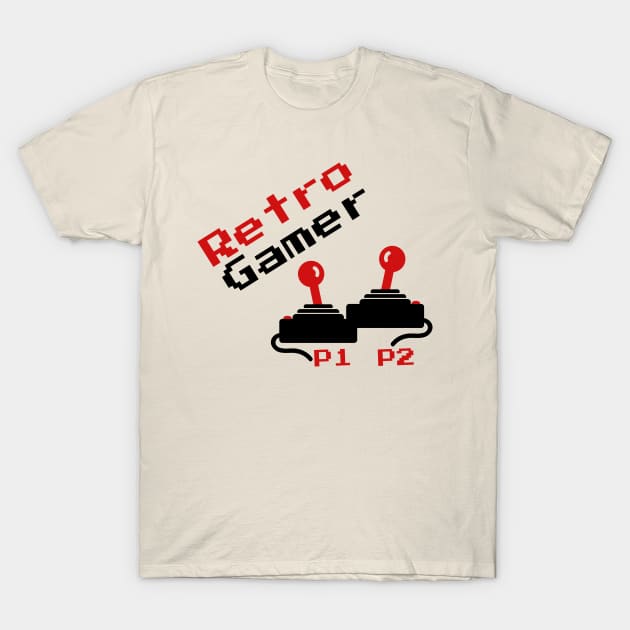 Retro Gamer Commodore 64 C64 joystick (player, p1, p2) T-Shirt by kadaga